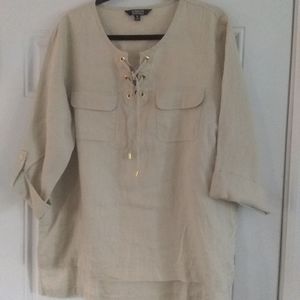 COMPANY ELLEN TRACY 100% Linen 3/4 or Long Sleeve Top Sz XL